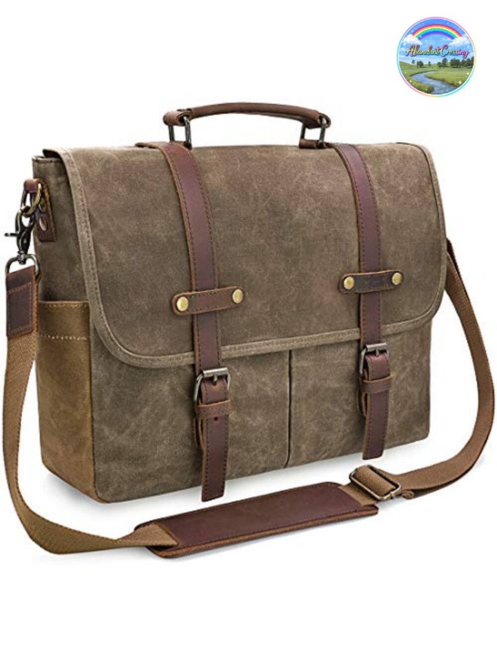 Vintage Genuine Leather Waxed Canvas Messenger Bag Fits 15.6 Inch Laptop